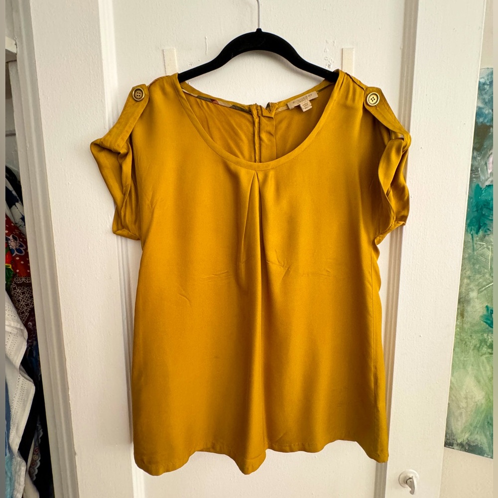 Burberry | Burberry Brit | Mustard Silk Scoopneck Top w/Back Zip Detail-Size XS